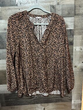 Maurices Brown and Black Leopard Print V-Neck Blouse